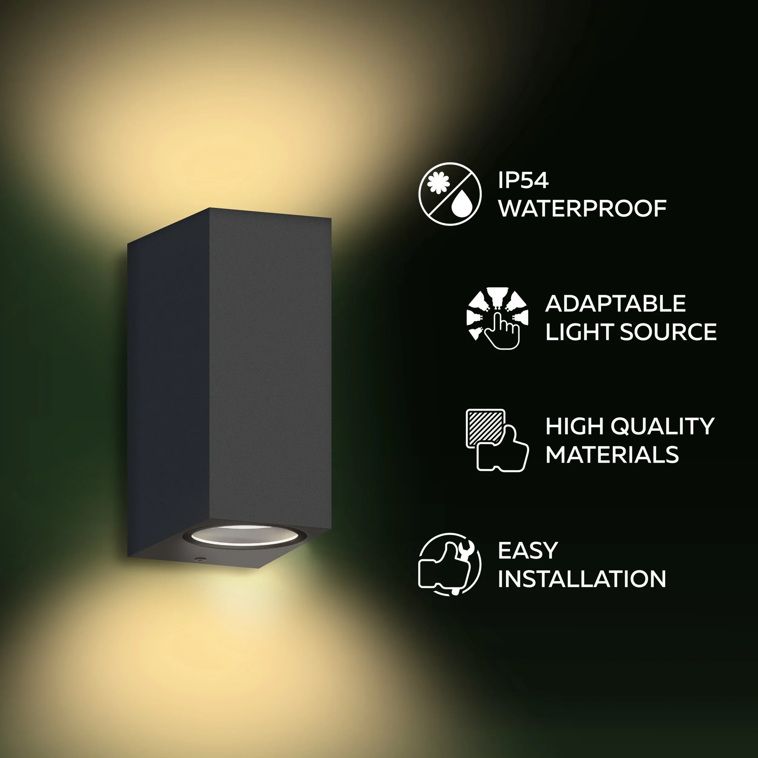 Calex Bergamo Wall Light - Up & Down - 2x GU10 - Anthracite - Image 2