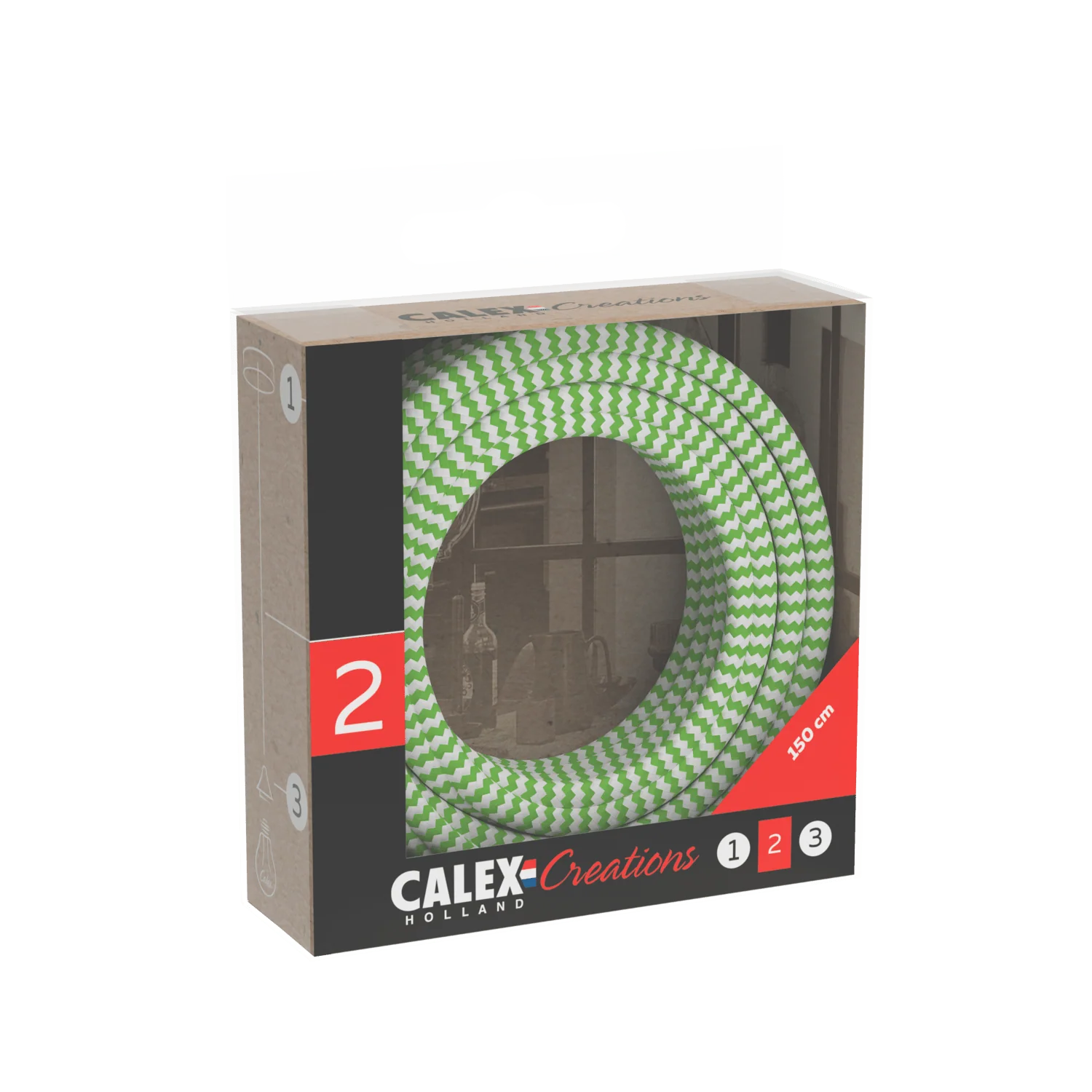Calex Creations Fabric cable - Lime/White - 1.5meter - Image 3