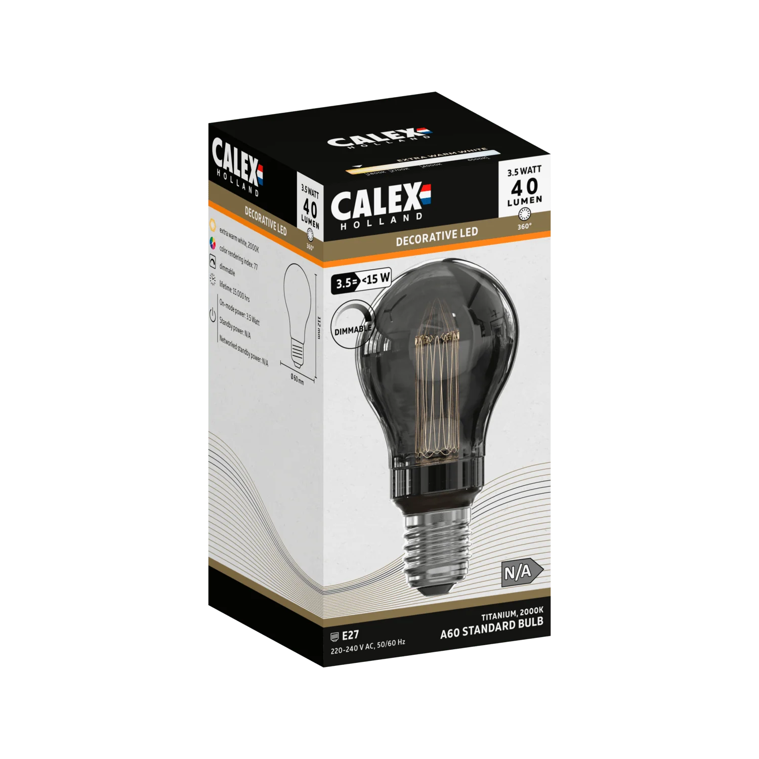 Calex Crown LED Bulb - E27 - A60 - Titanium - 3.5W - Dimmable - Image 3