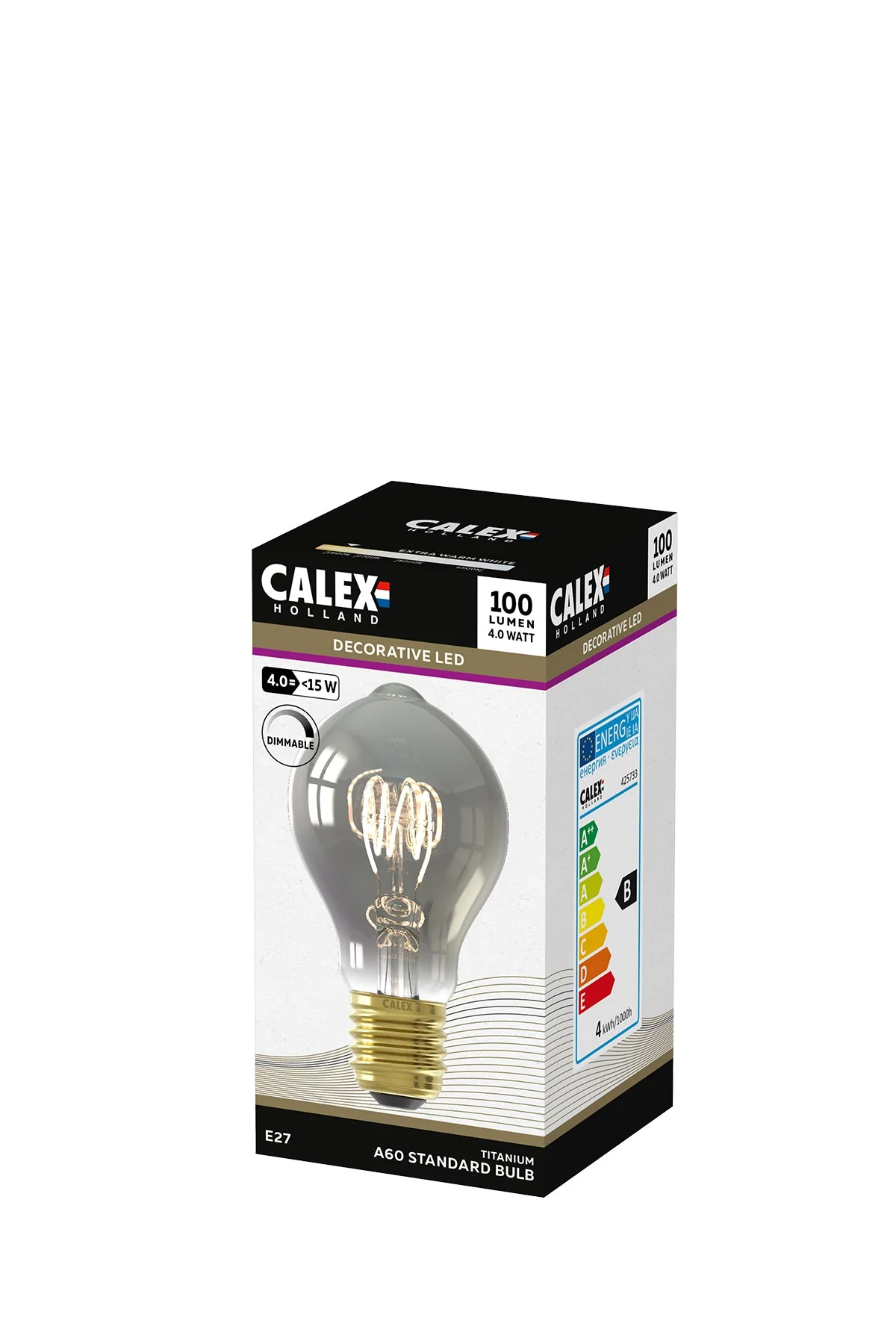 Calex Filament LED Lamp - E27 - A60 - Titanium - 4W - Dimmable - Image 3