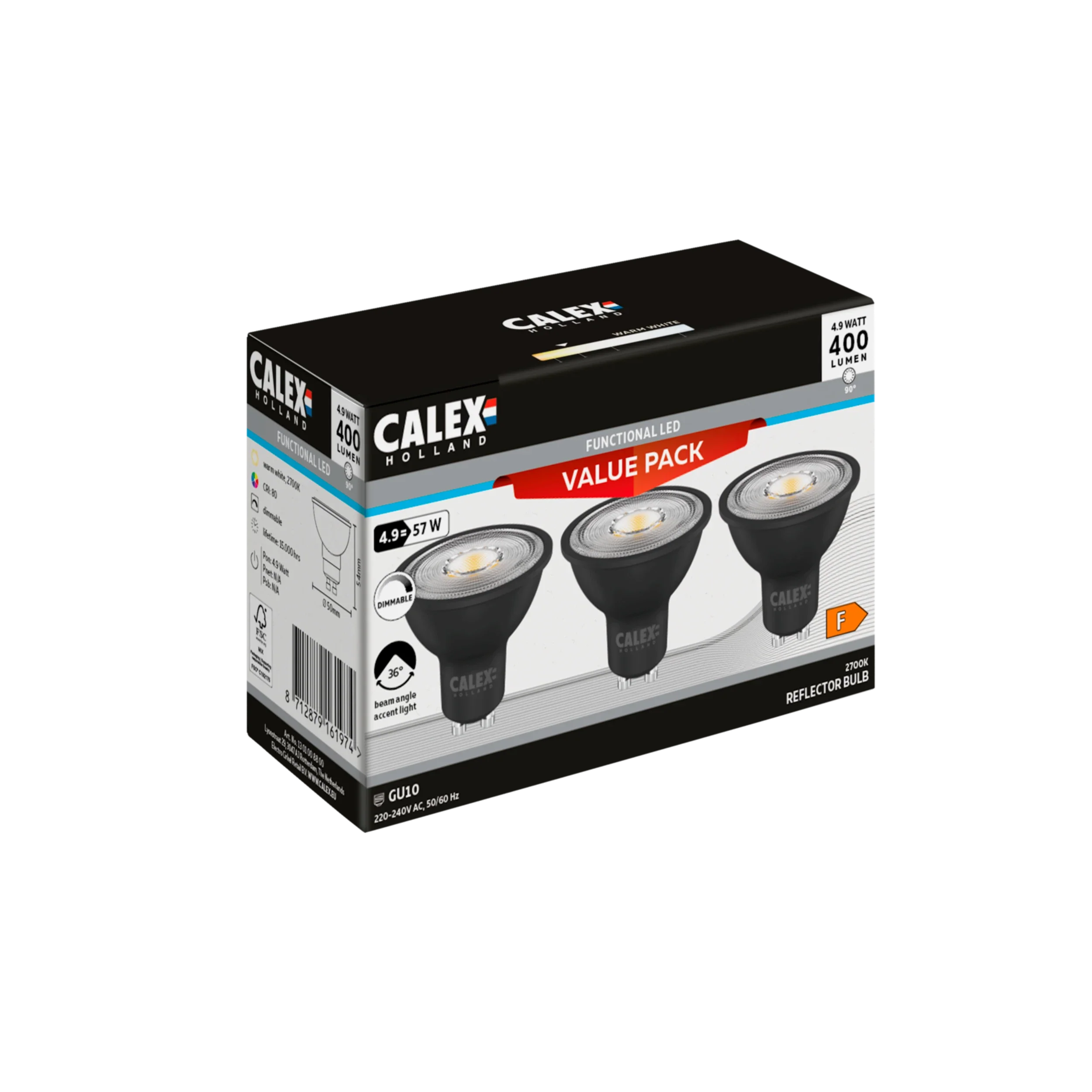 Calex Reflector LED - 3 pack - GU10 - CCT - Black - Image 2