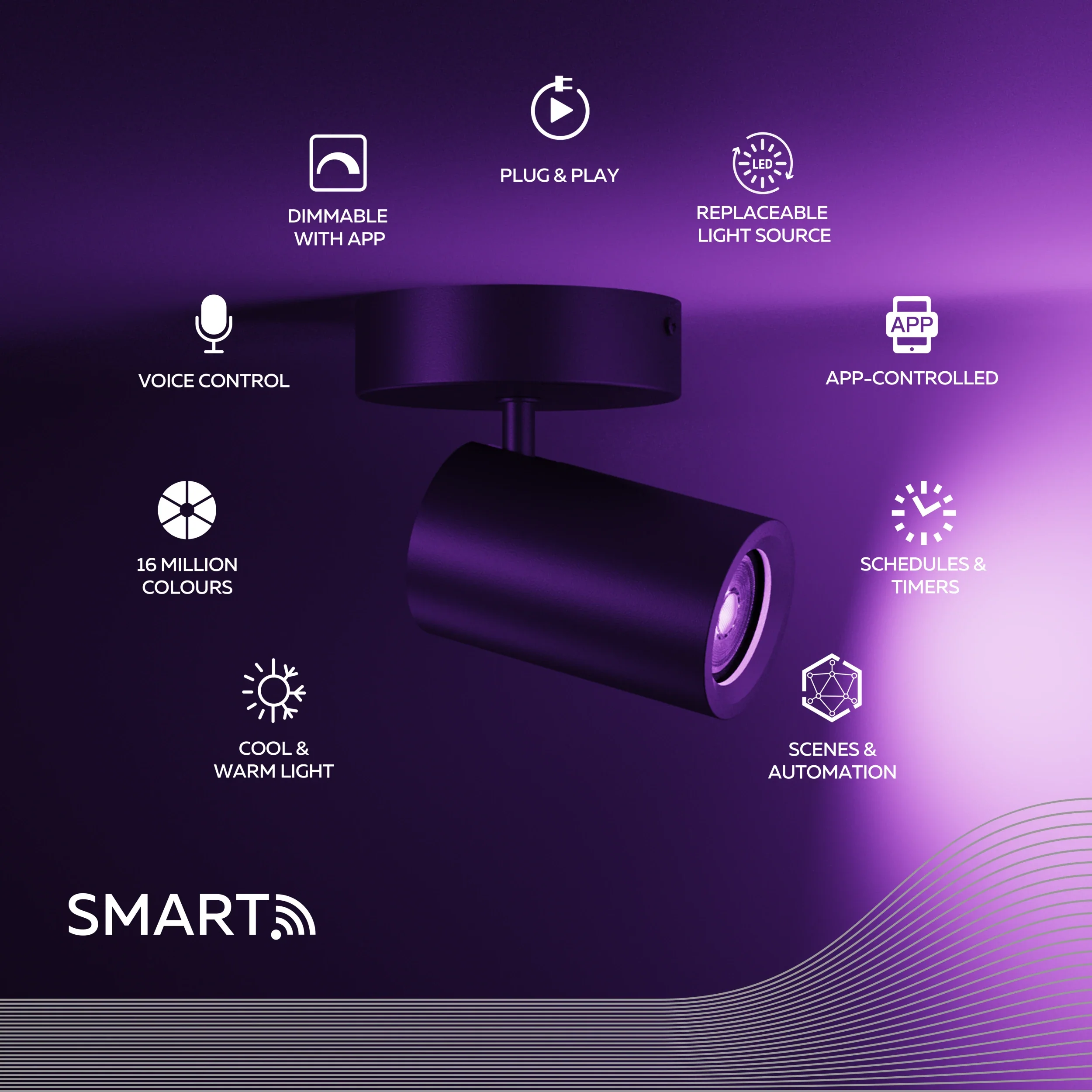 Calex Smart Ceiling Light - 1 Light Spot - Black - Image 2