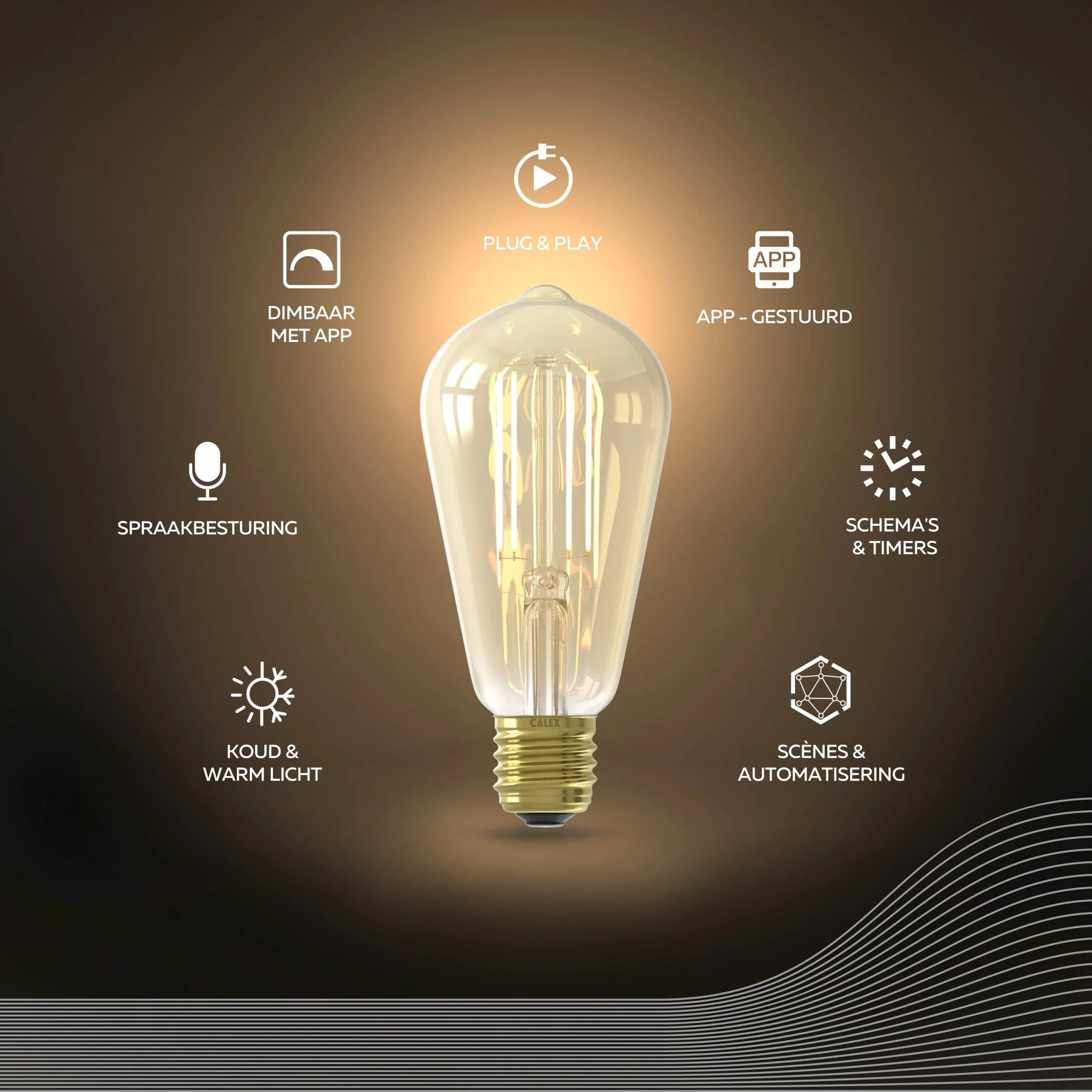Calex Smart LED Bulb - E27 - Filament - ST64 - CCT - Gold - Image 3