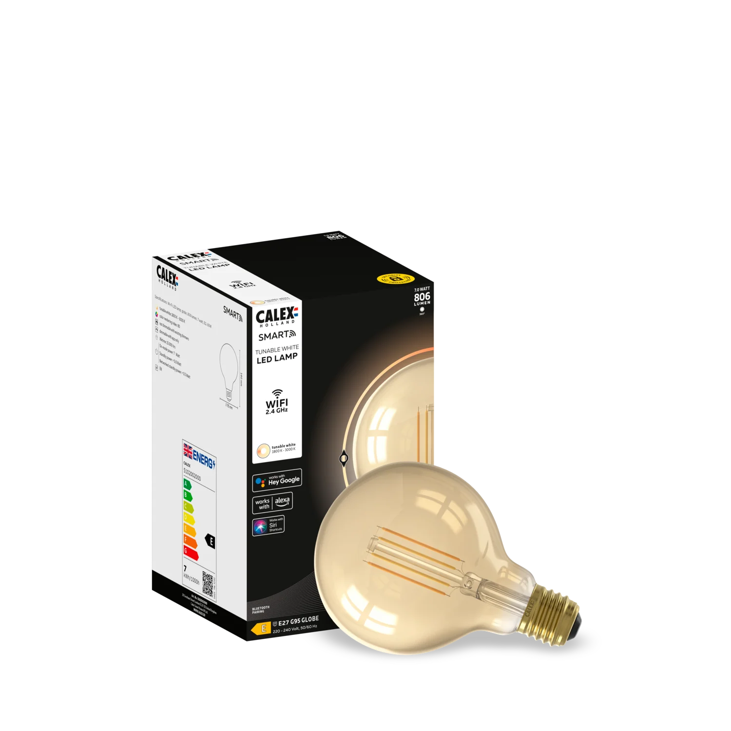 Calex Smart LED Bulb - Filament - E27 - G95 - Gold - 7W - Dimmable - Image 3