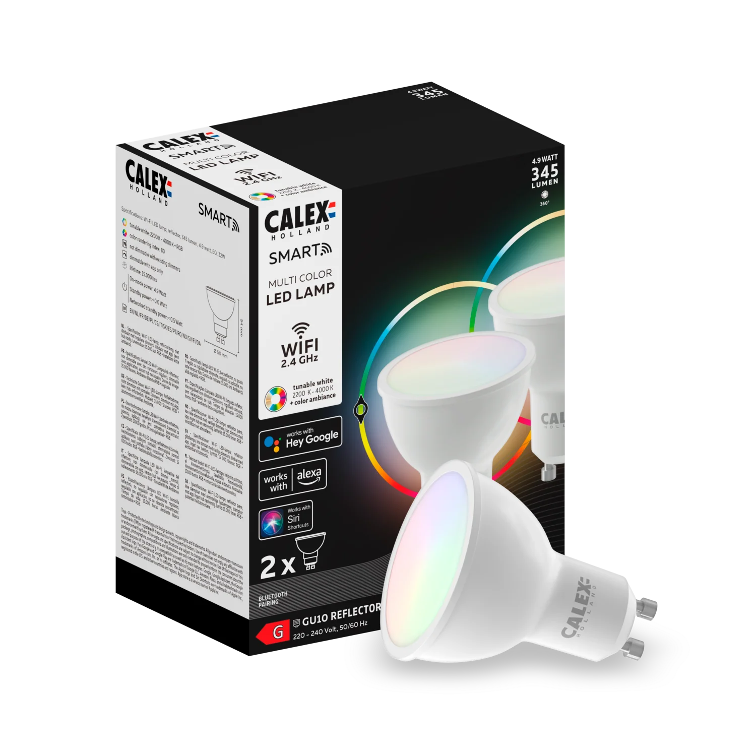 Calex Smart LED Bulb - GU10 - RGB - Warm White - 4.9W - Dimmable - Image 3