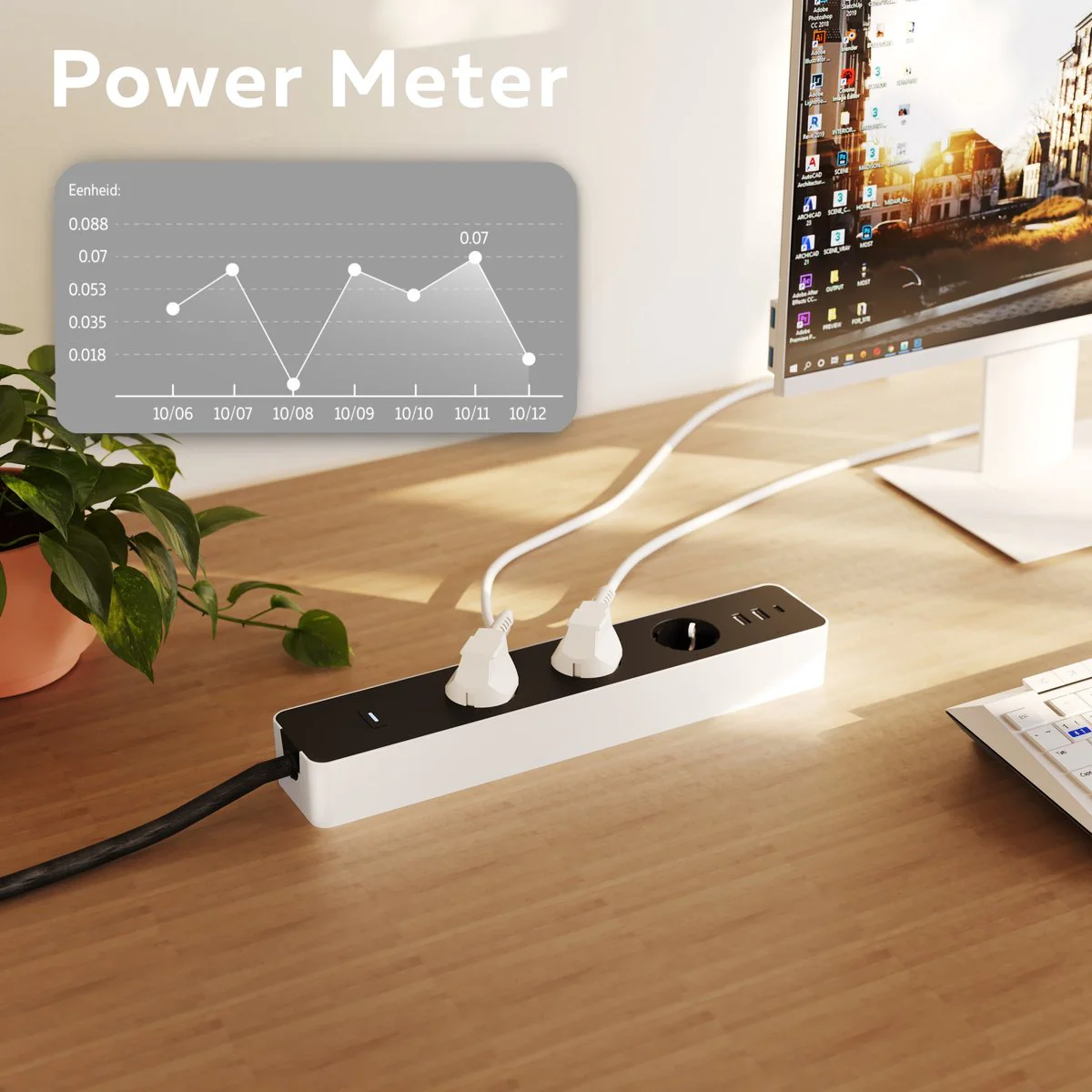 Calex Smart Power Strip - Energy Meter - White - Image 4