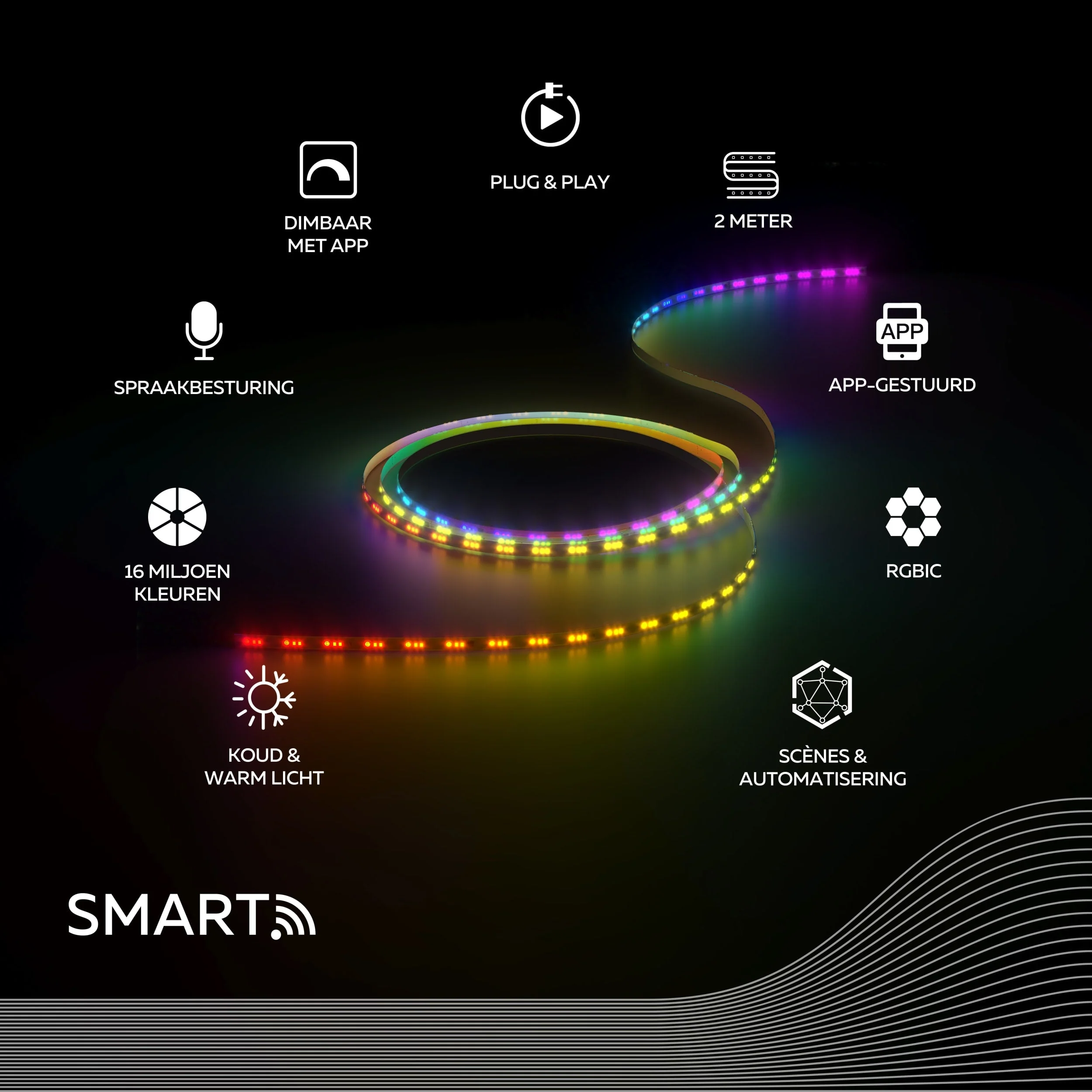 Calex Smart Strip Light - 2m - RGBIC + CCT (UK Plug) - Image 2