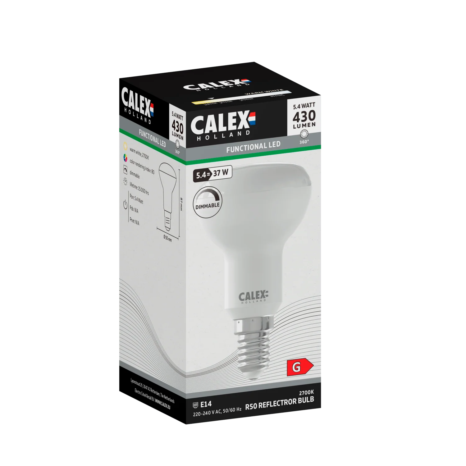 Calex SMD Reflector LED Lamp - E14 - R50 - White - Image 3