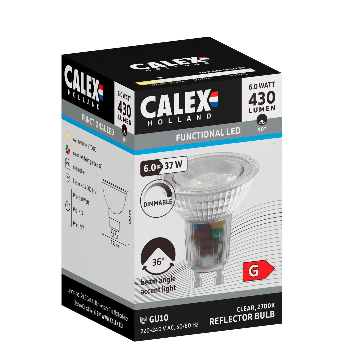 Calex SMD Reflector LED Lamp - GU10 - Chrome - 6W - Dimmable - Image 2