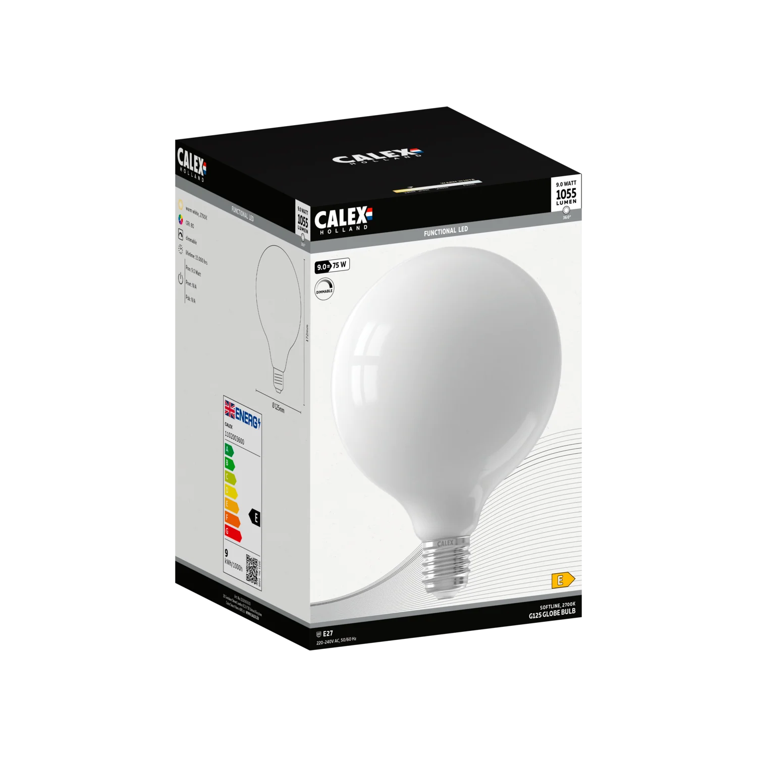 Calex Softline LED Lamp - E27 - G125 - White - 9W - Dimmable - Image 2