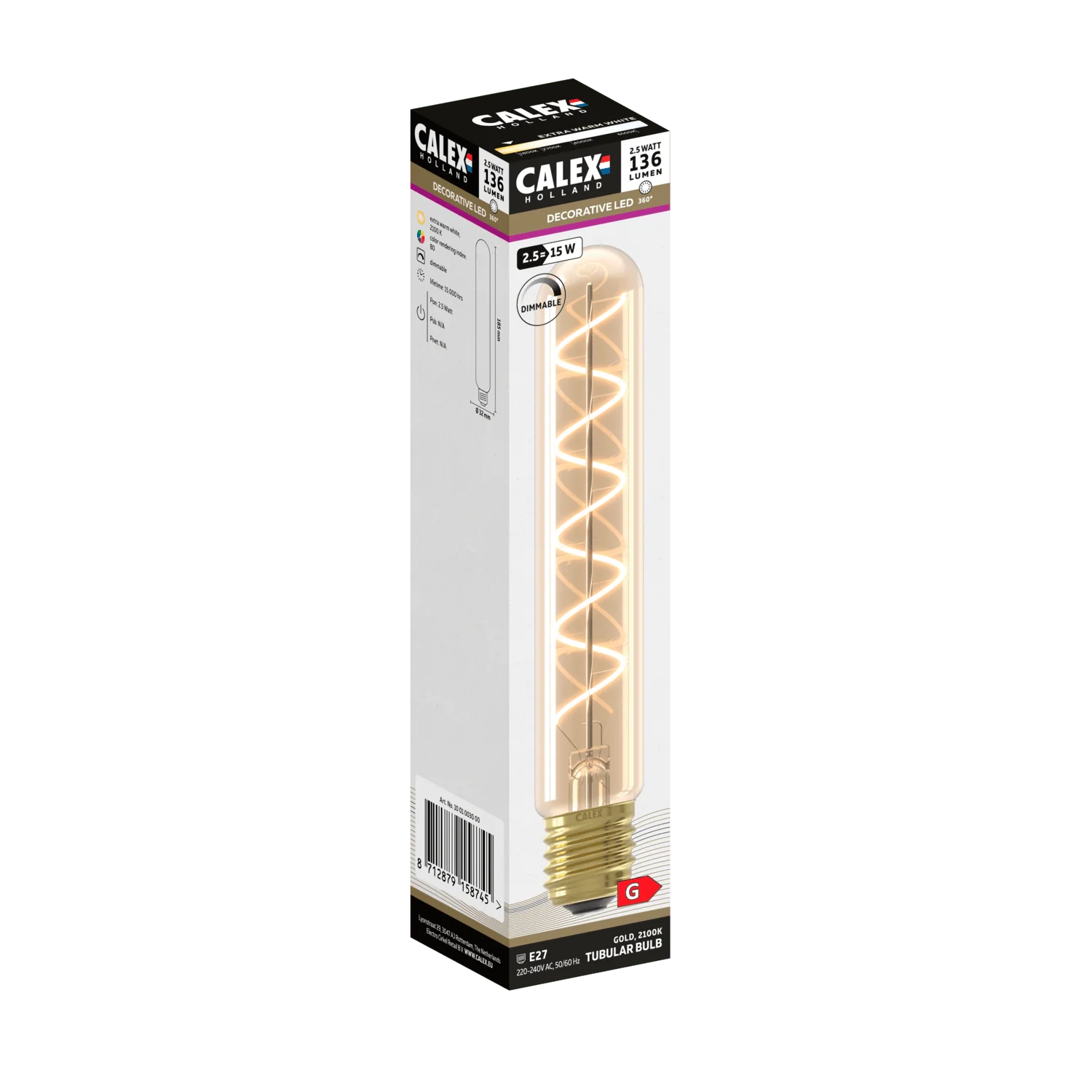 Calex Spiral Filament LED Lamp - E27 - T32 - Gold - Image 3