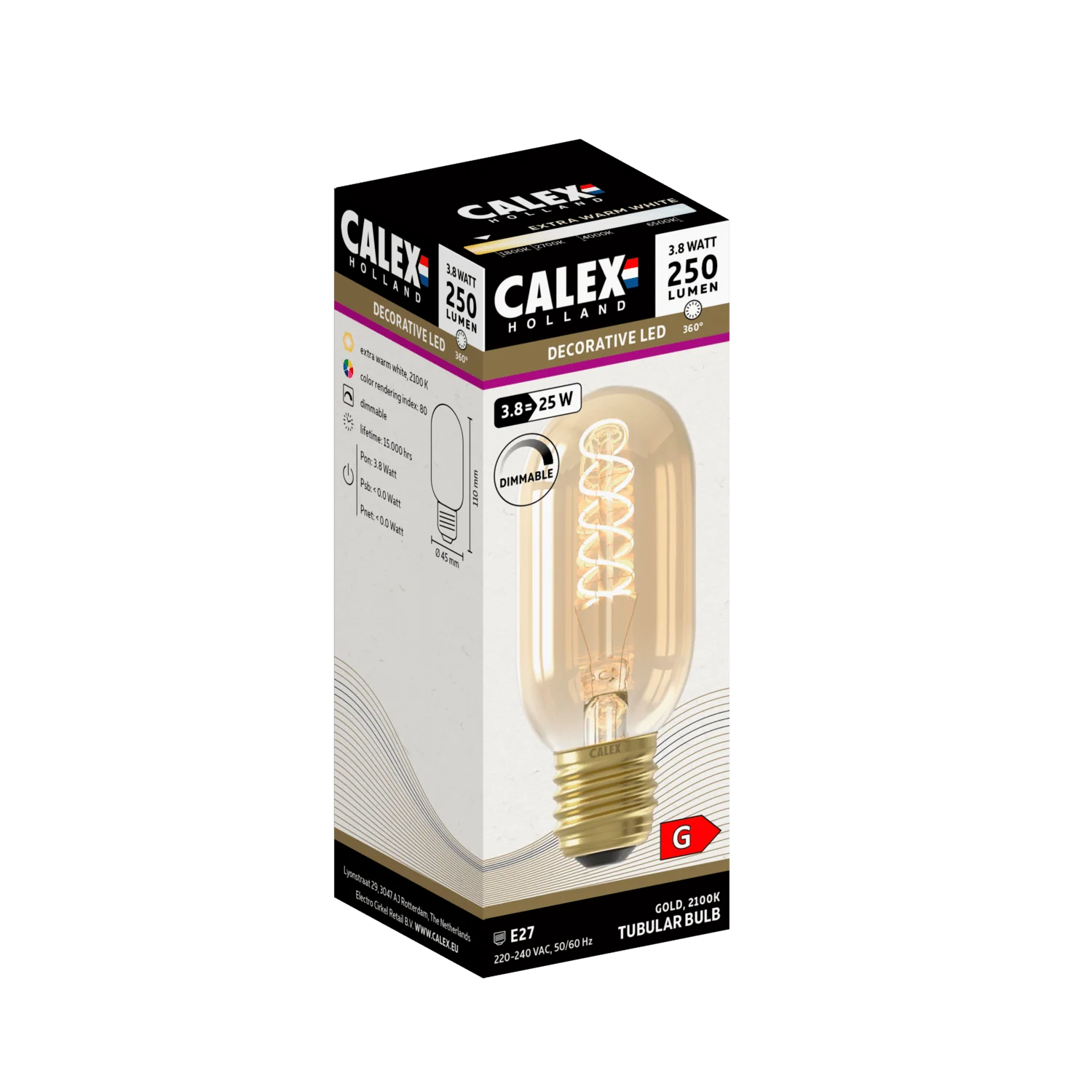 Calex Spiral Filament LED Lamp - E27 - T45 - Gold - Image 3