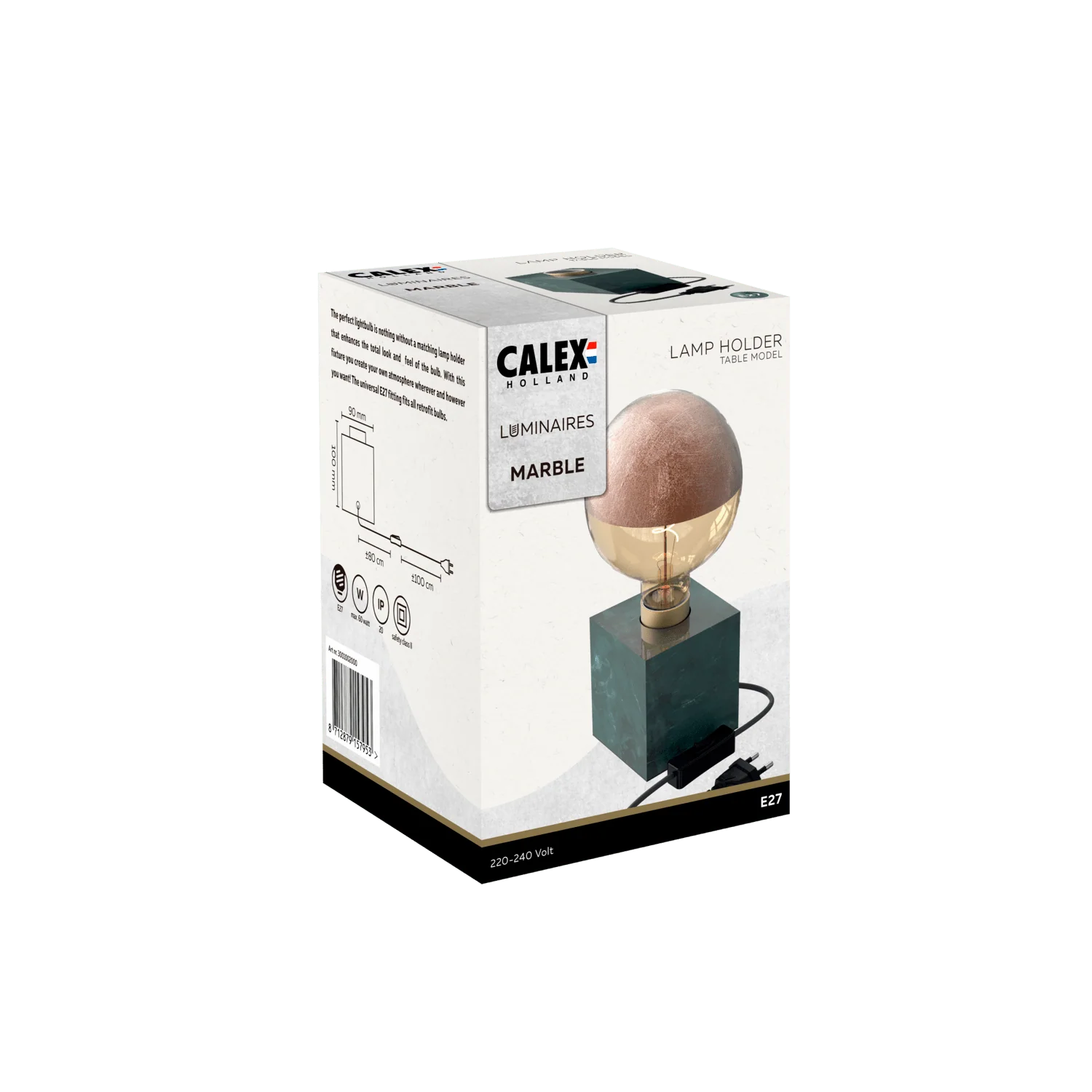 Calex Table Lamp Square - E27 - Marble - Green - Image 3