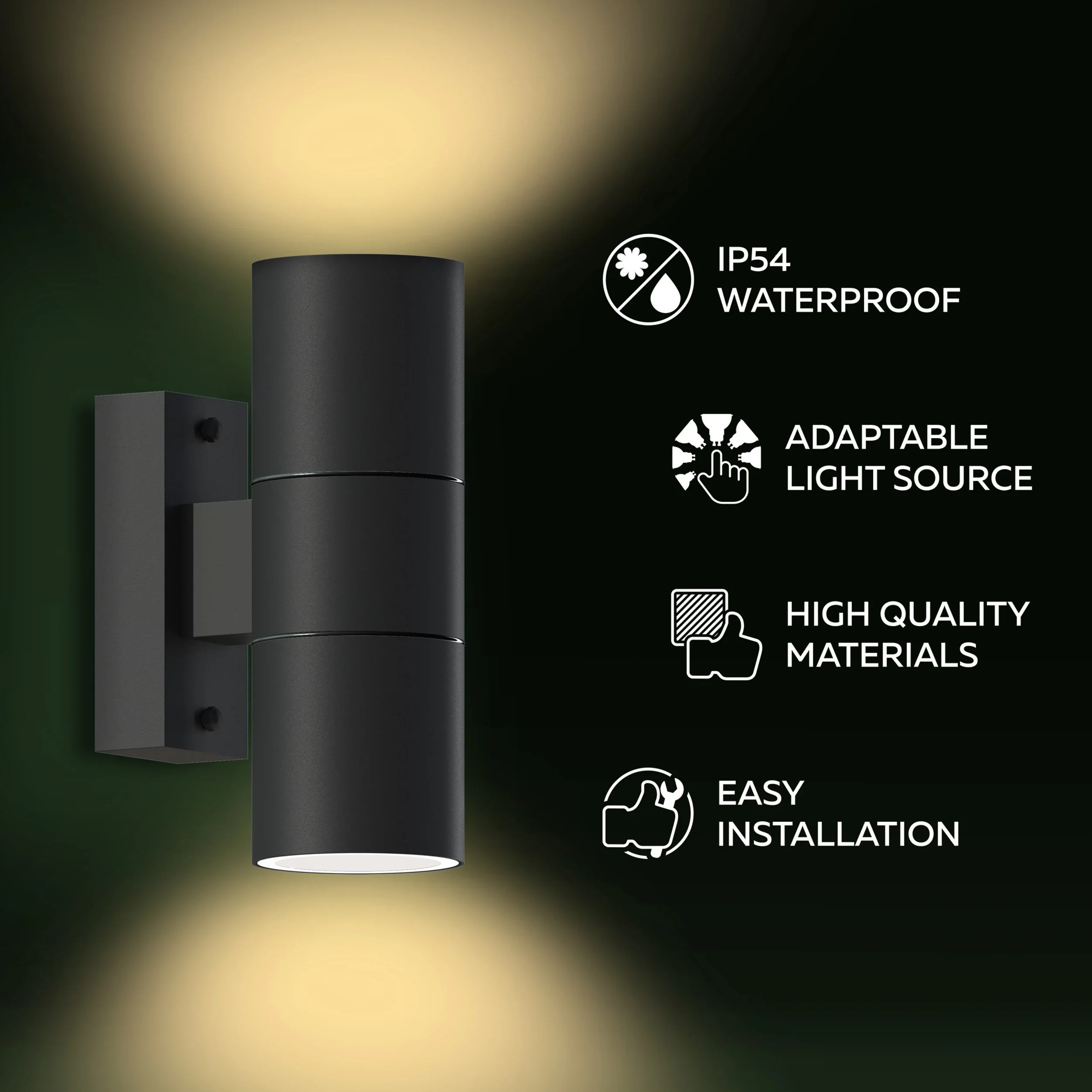 Calex Turin Wall Light - Up & Down - 2x GU10 - Black - Image 2