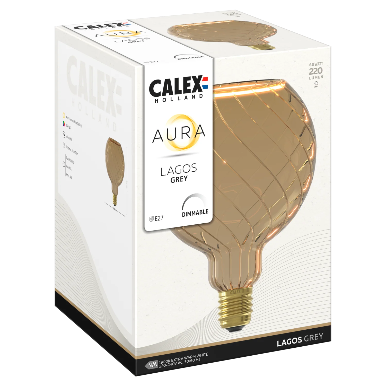 Calex UK - Aura Lagos - G125 - Grey - Straight filament - E27 - 6W - Image 3